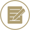 Pen and paper icon inside a gold circle